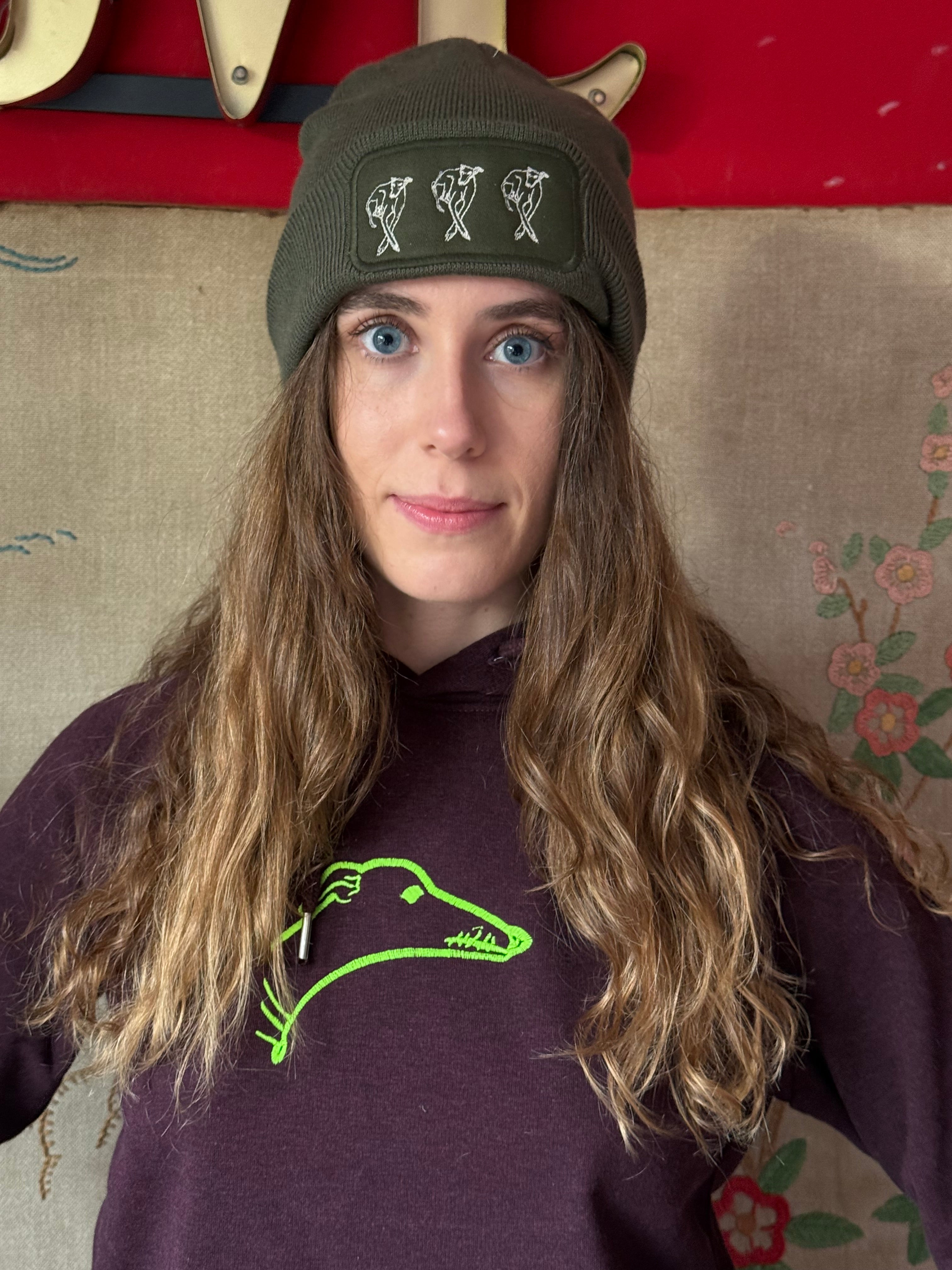 Side Hound Sighthound in Neon on Burgundy Organic Hoodie S