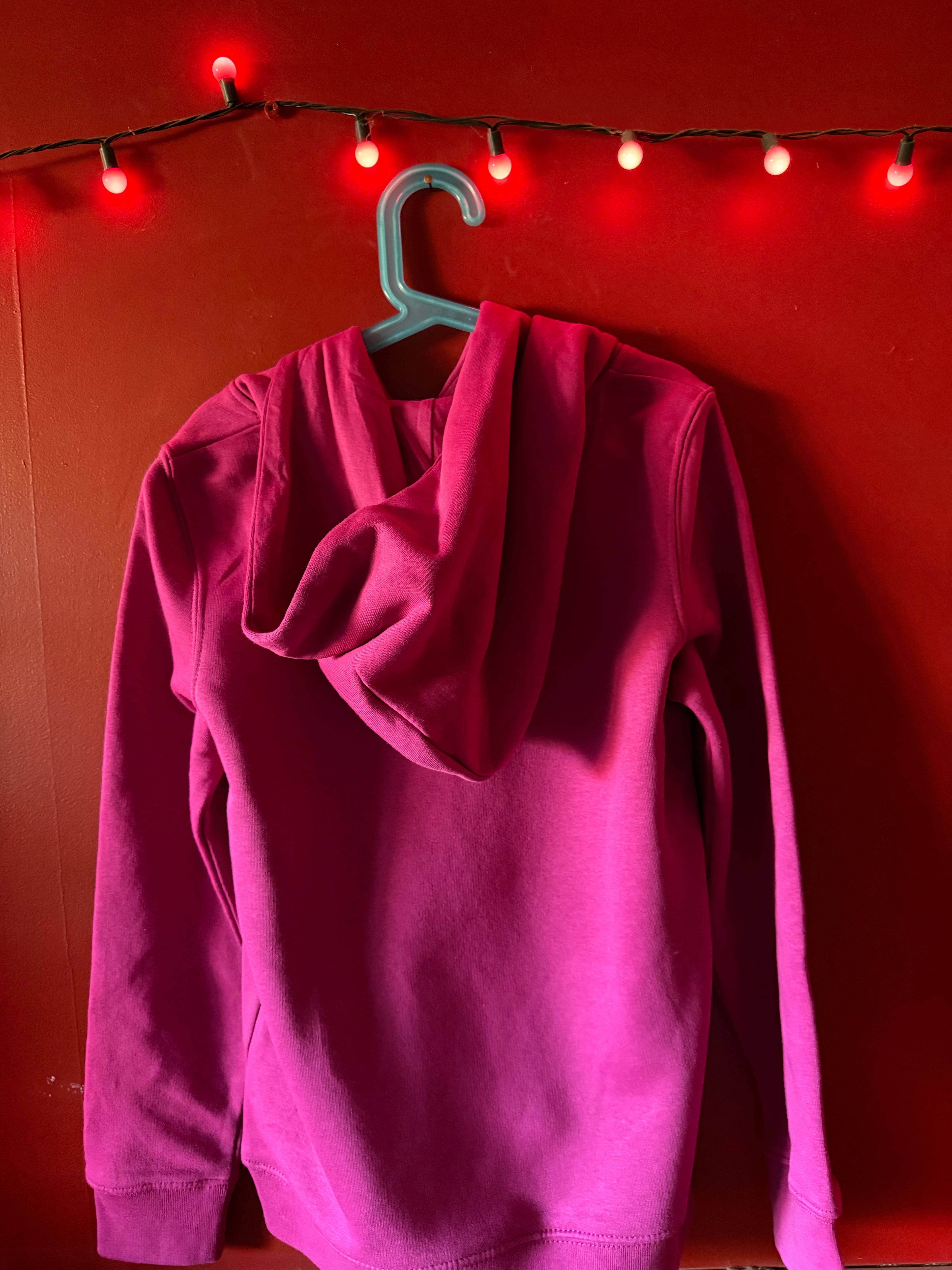 Cerise Organic Hoodie with Neon Orange Embroidery - Age 9-11 Years