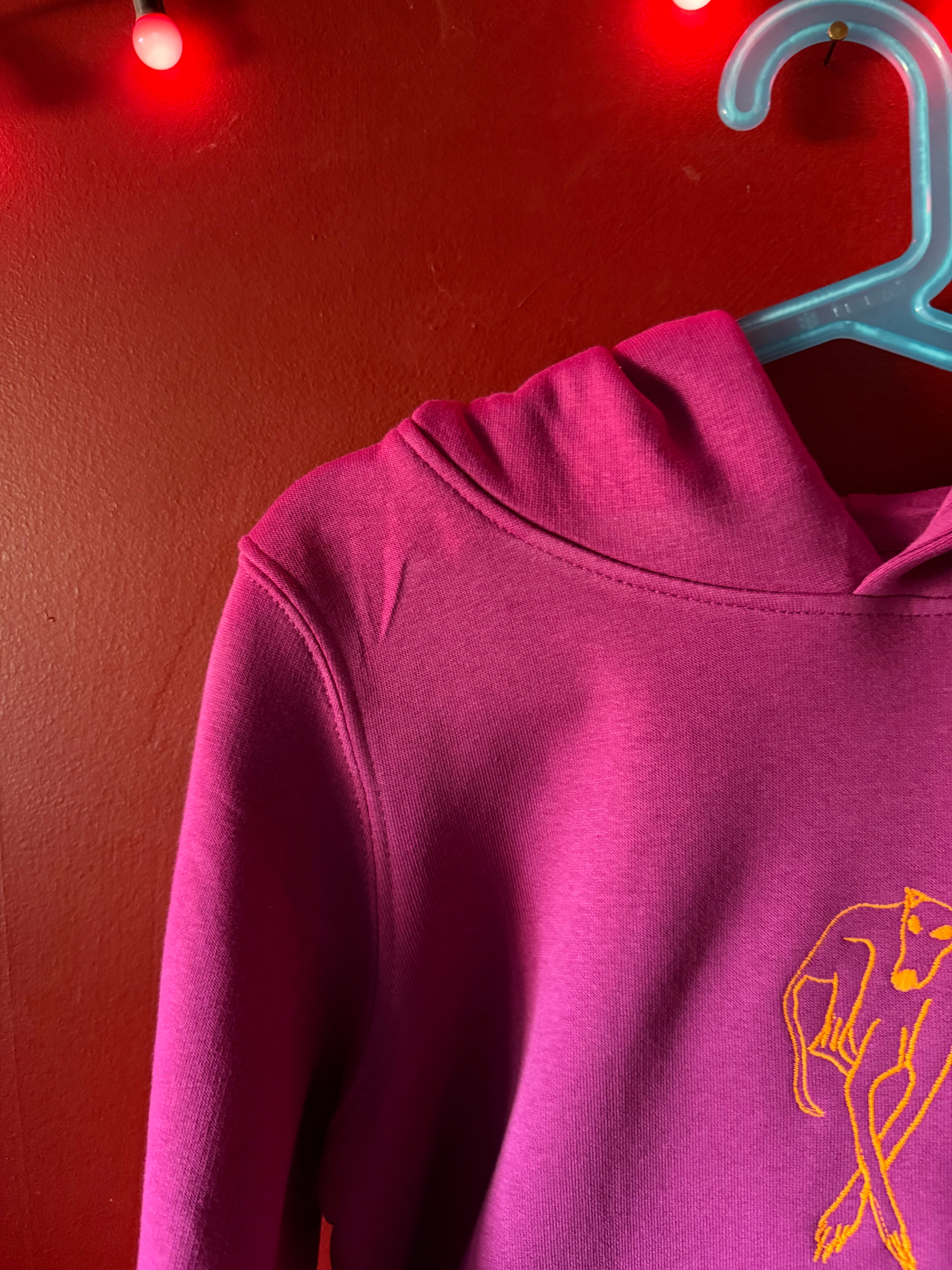 Cerise Organic Hoodie with Neon Orange Embroidery - Age 9-11 Years