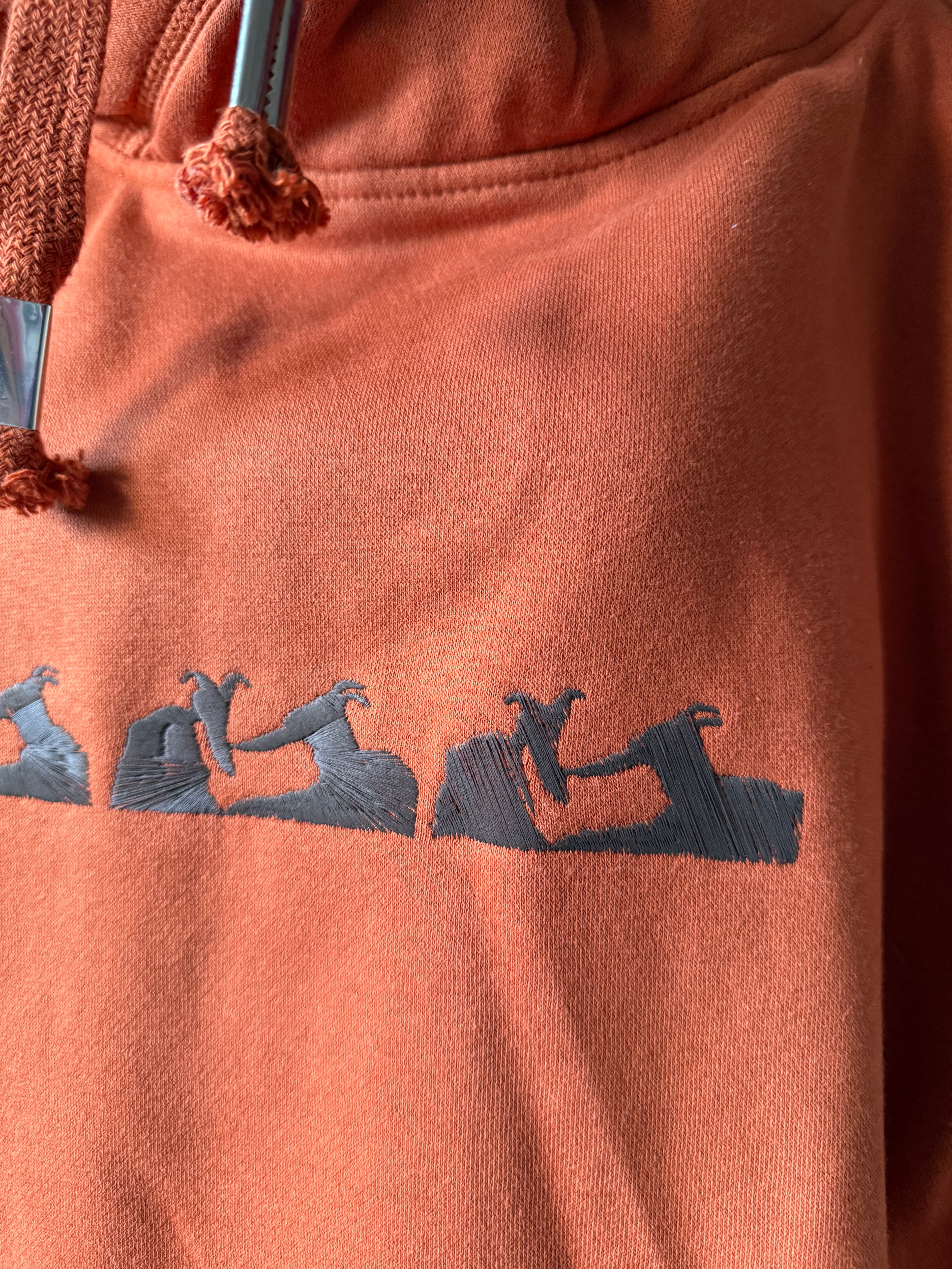 Hound Line Navy Embroidery on Organic Spiced Orange Hoodie L