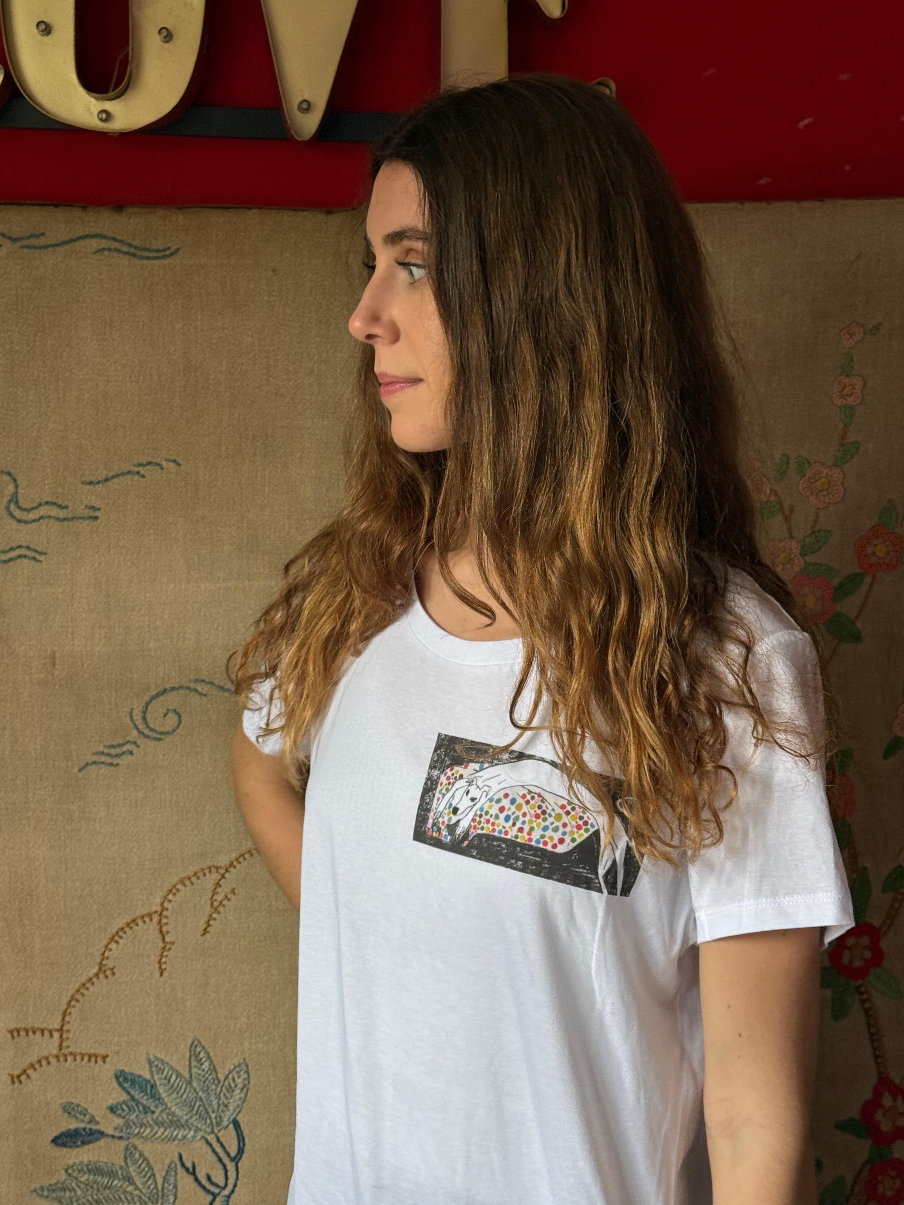 Hound on Beanbag Printed onto a unisex Organic T Shirt M