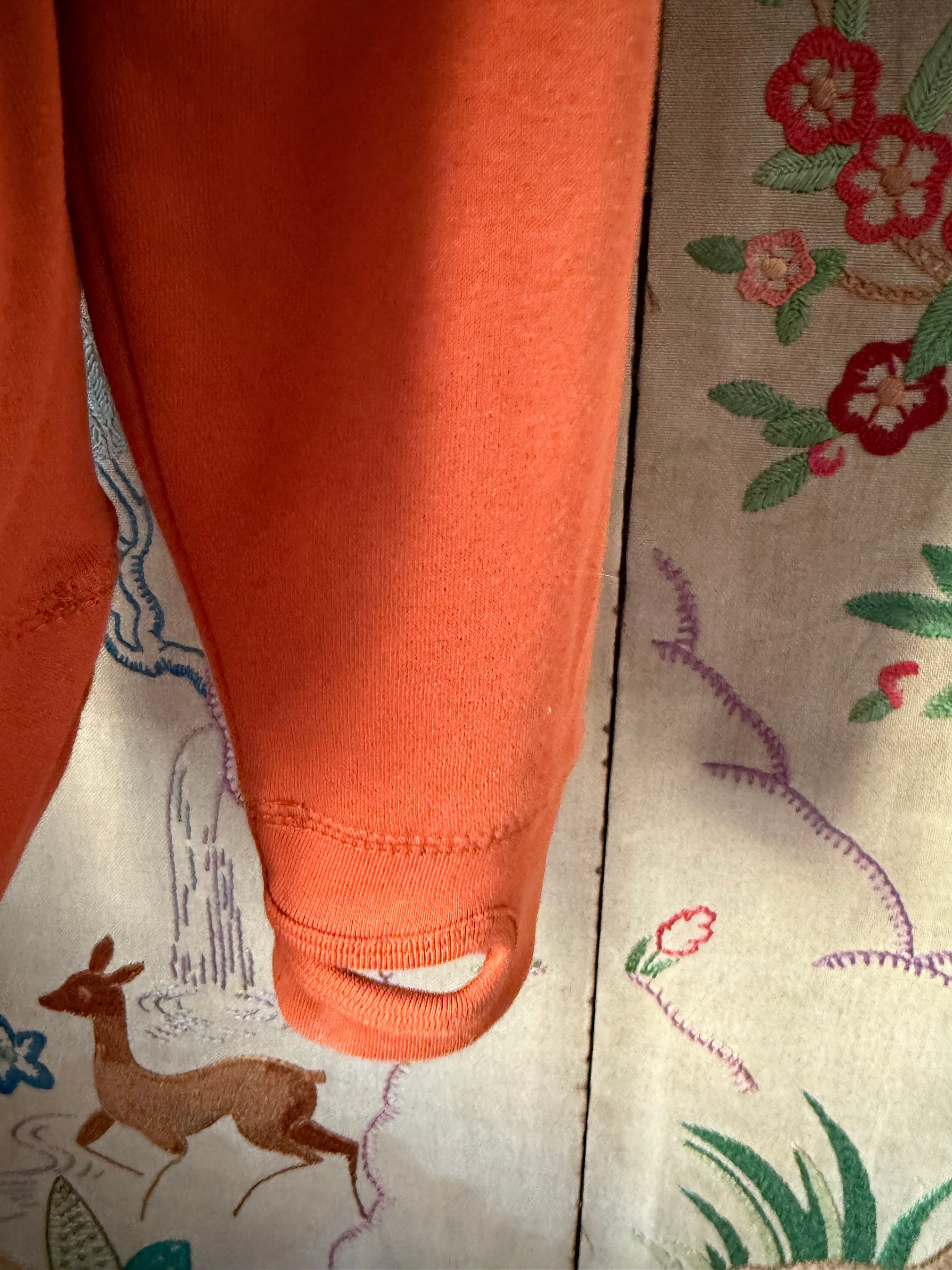 Hound Line Navy Embroidery on Organic Spiced Orange Hoodie L