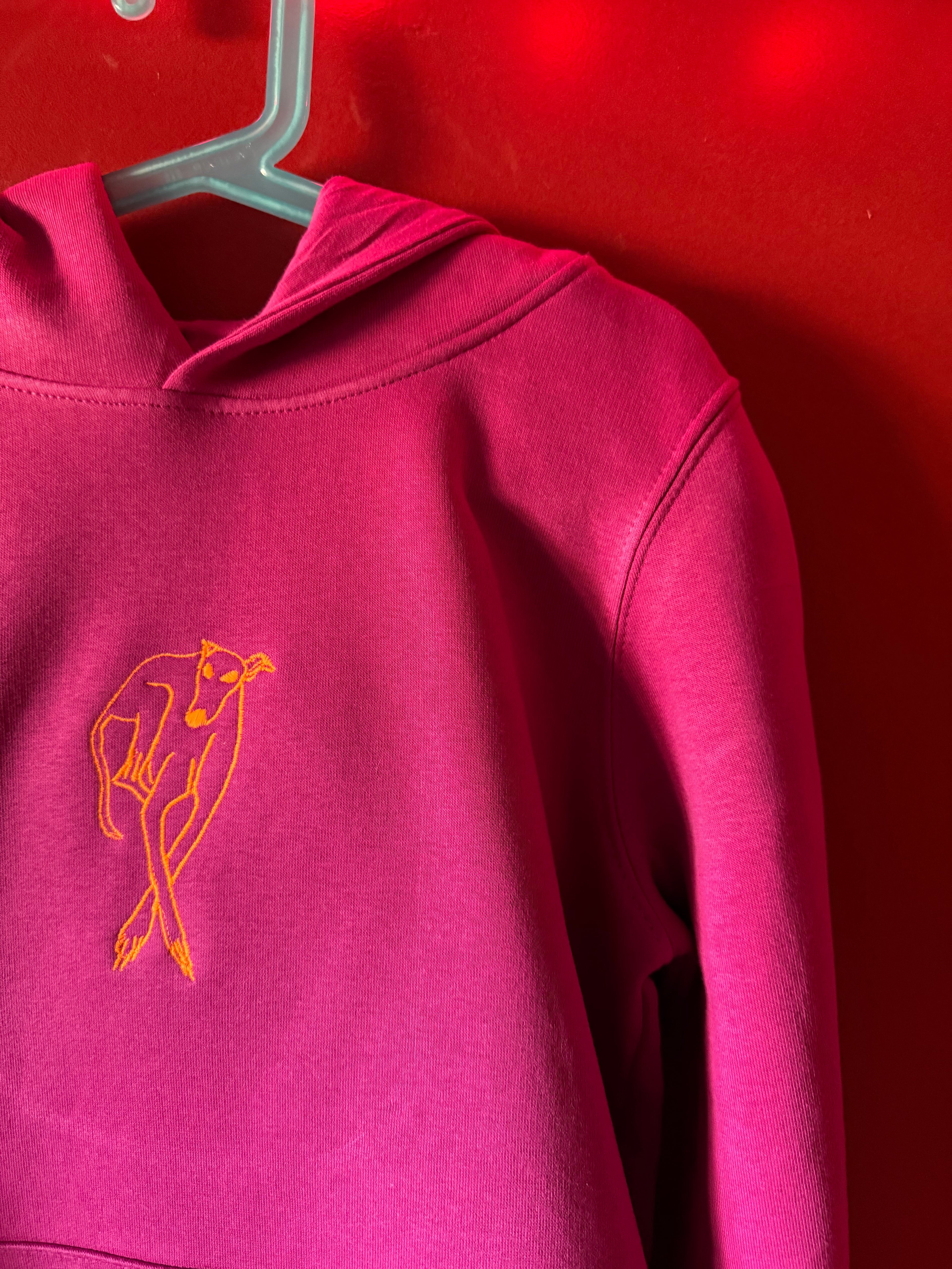 Cerise Organic Hoodie with Neon Orange Embroidery - Age 9-11 Years