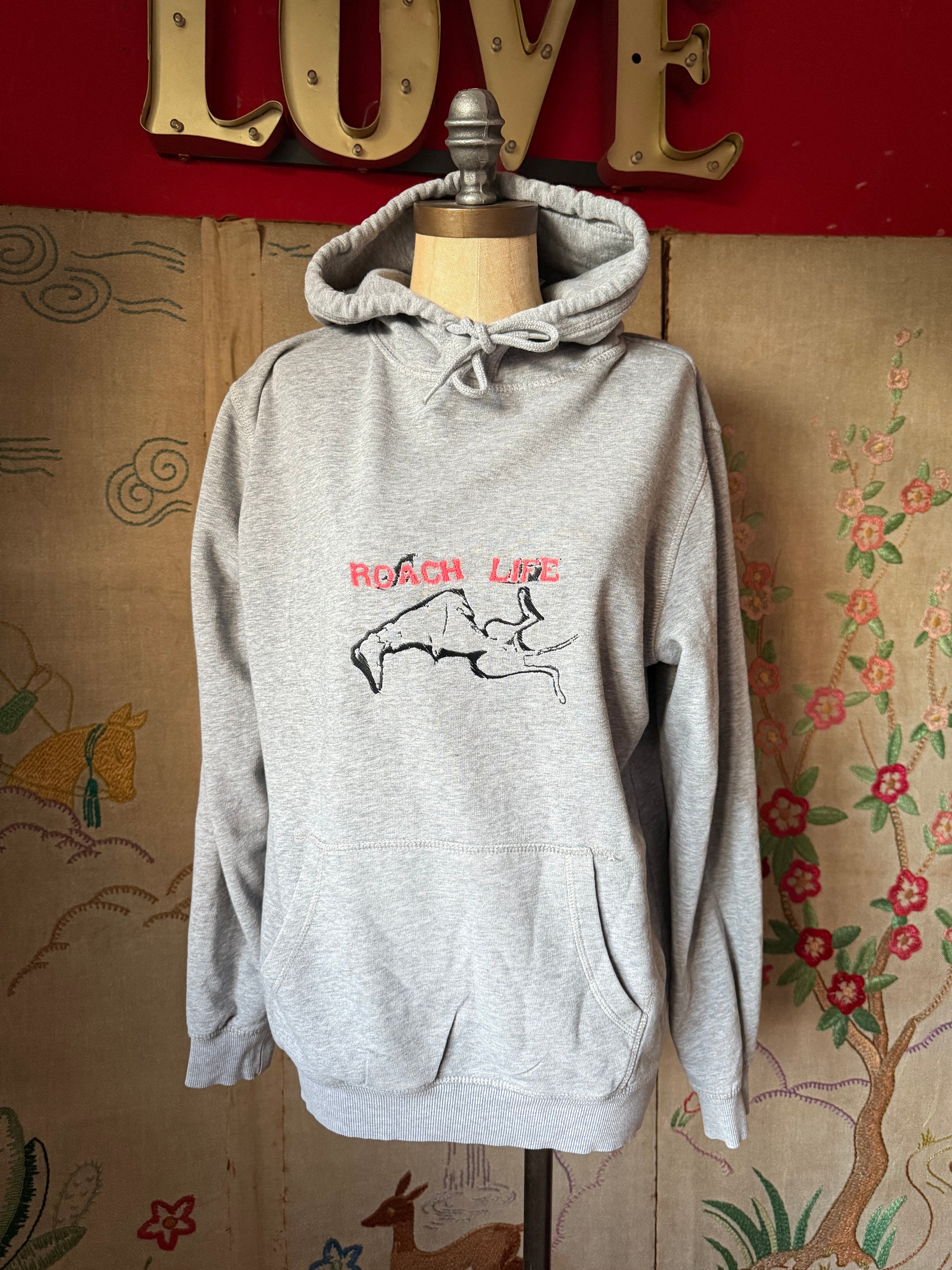 'Roach Life' Neon/Charcoal on M Grey Hoodie