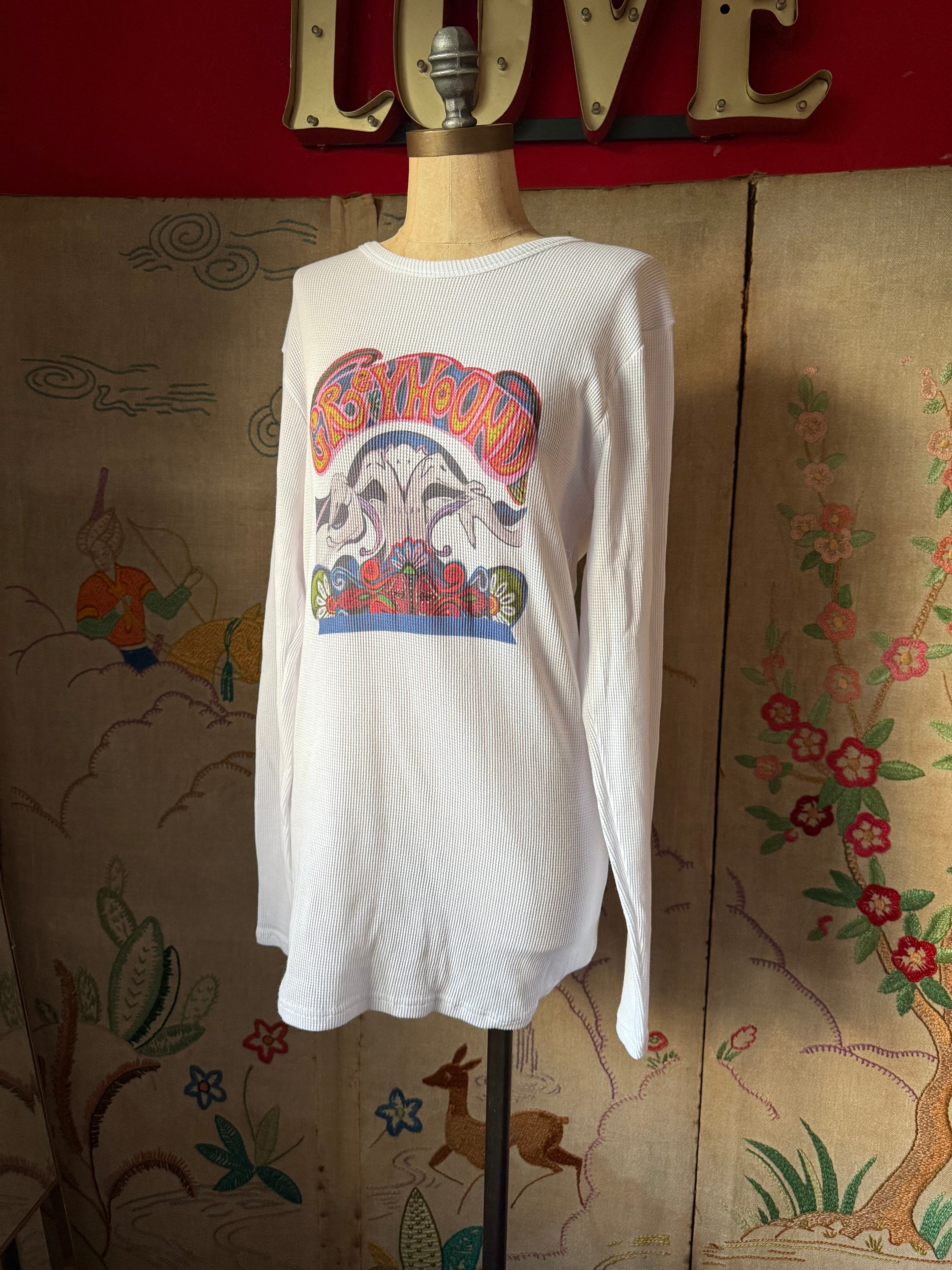 Thermal Waffle Long Sleeved Top L Greyhound Sixties Surfer Design