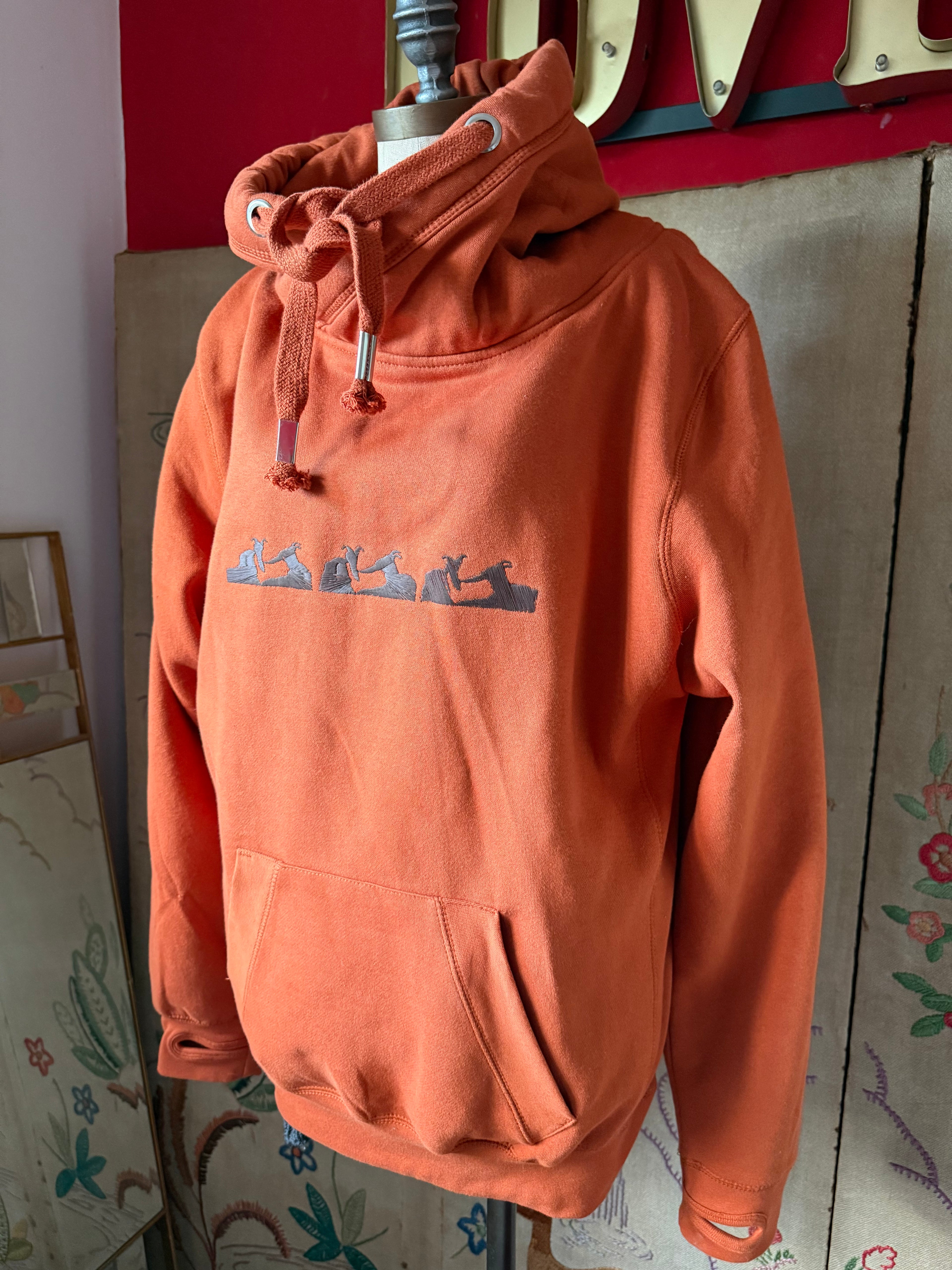 Hound Line Navy Embroidery on Organic Spiced Orange Hoodie L