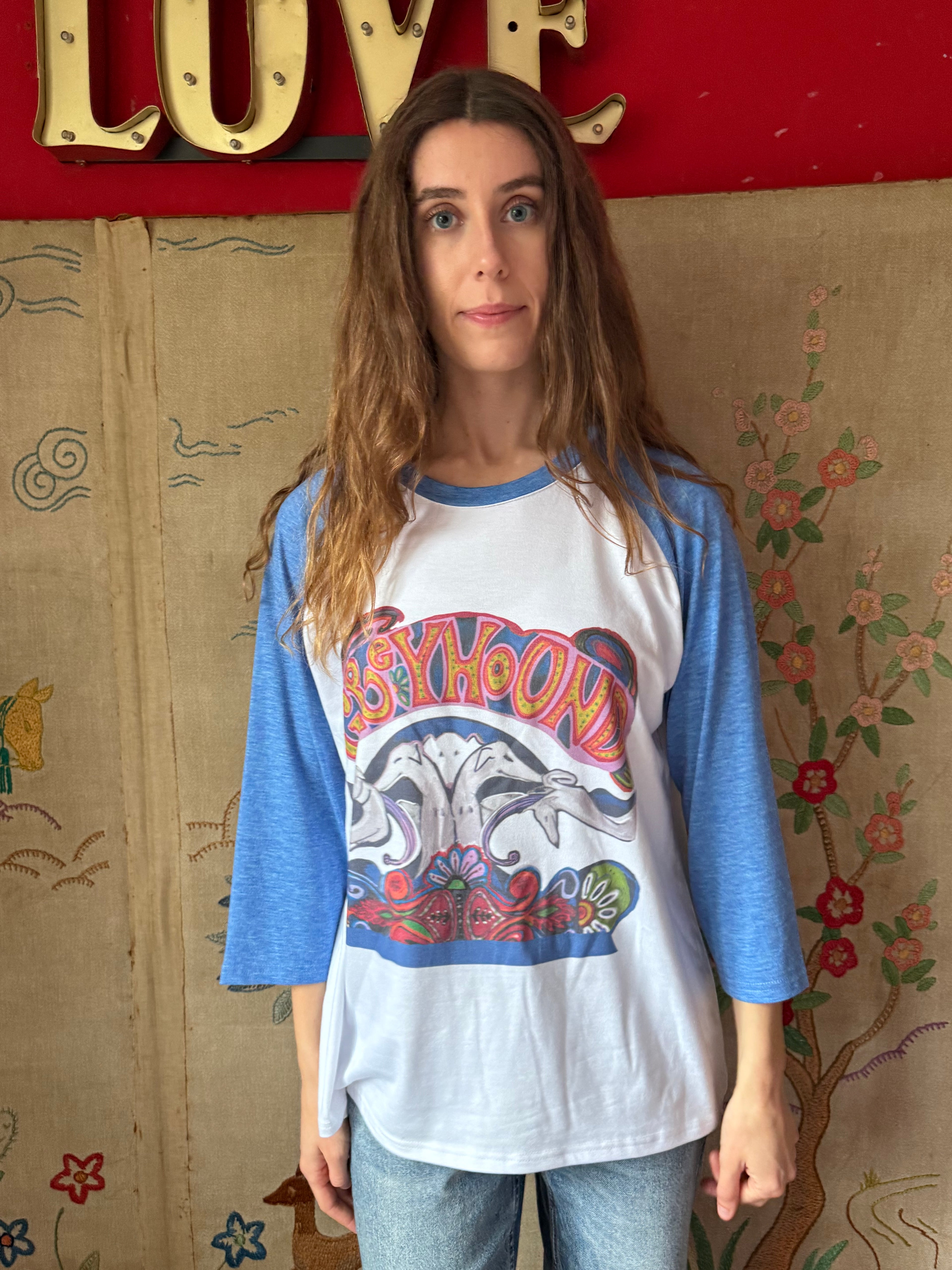 Baseball Shirt Size L with Printed Greyhound Design