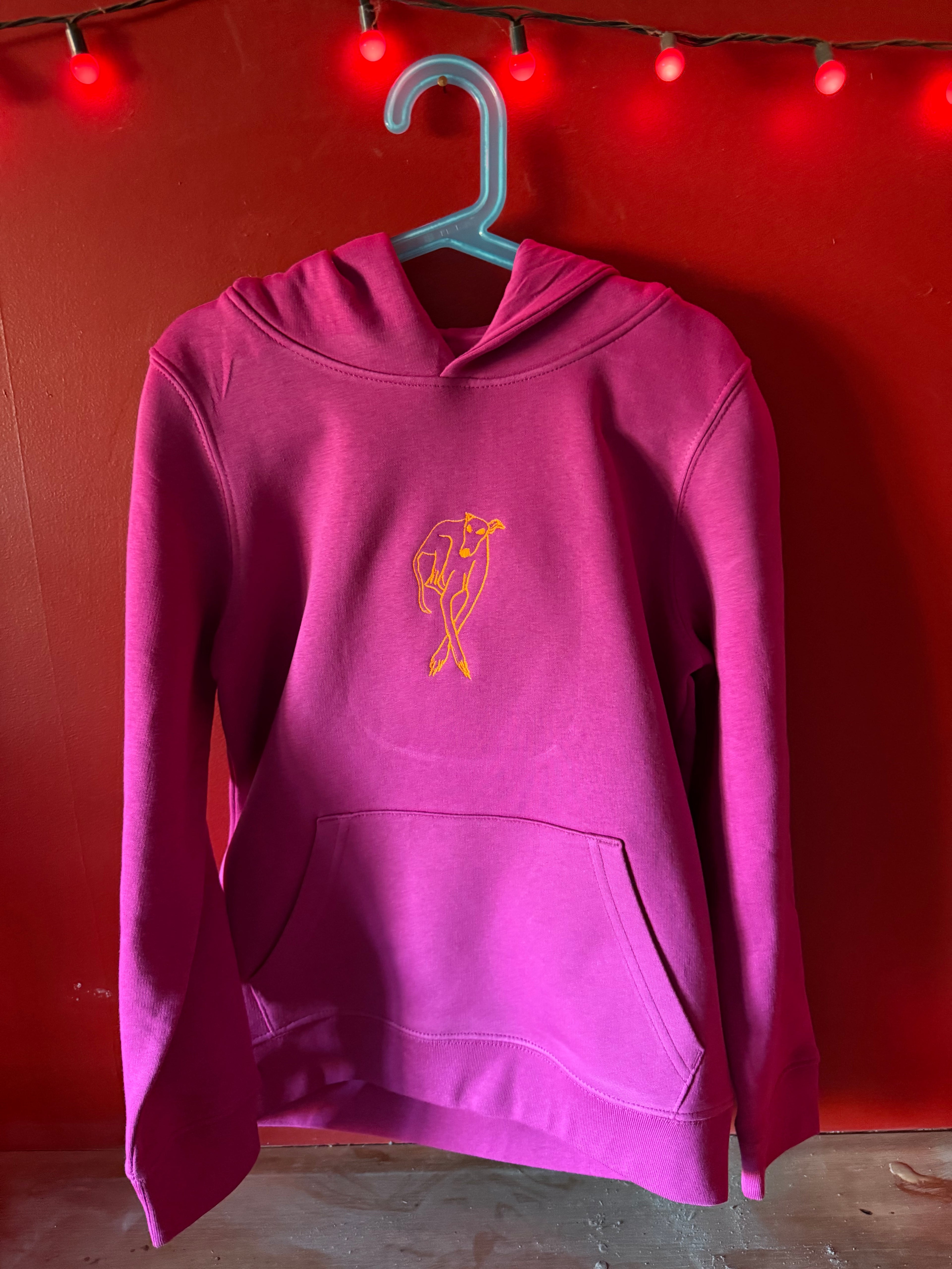 Cerise Organic Hoodie with Neon Orange Embroidery - Age 9-11 Years