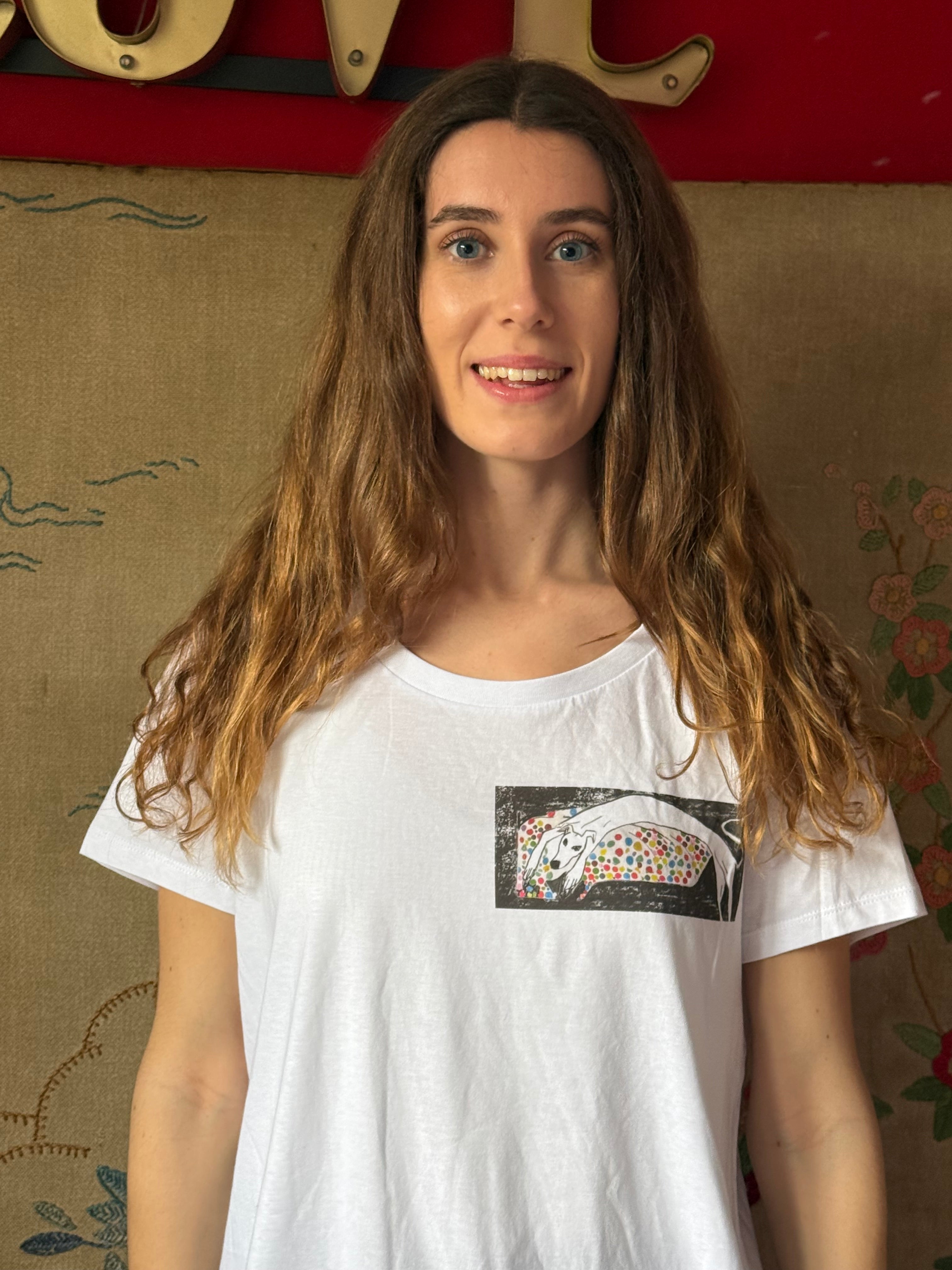 Hound on Beanbag Printed onto a unisex Organic T Shirt M