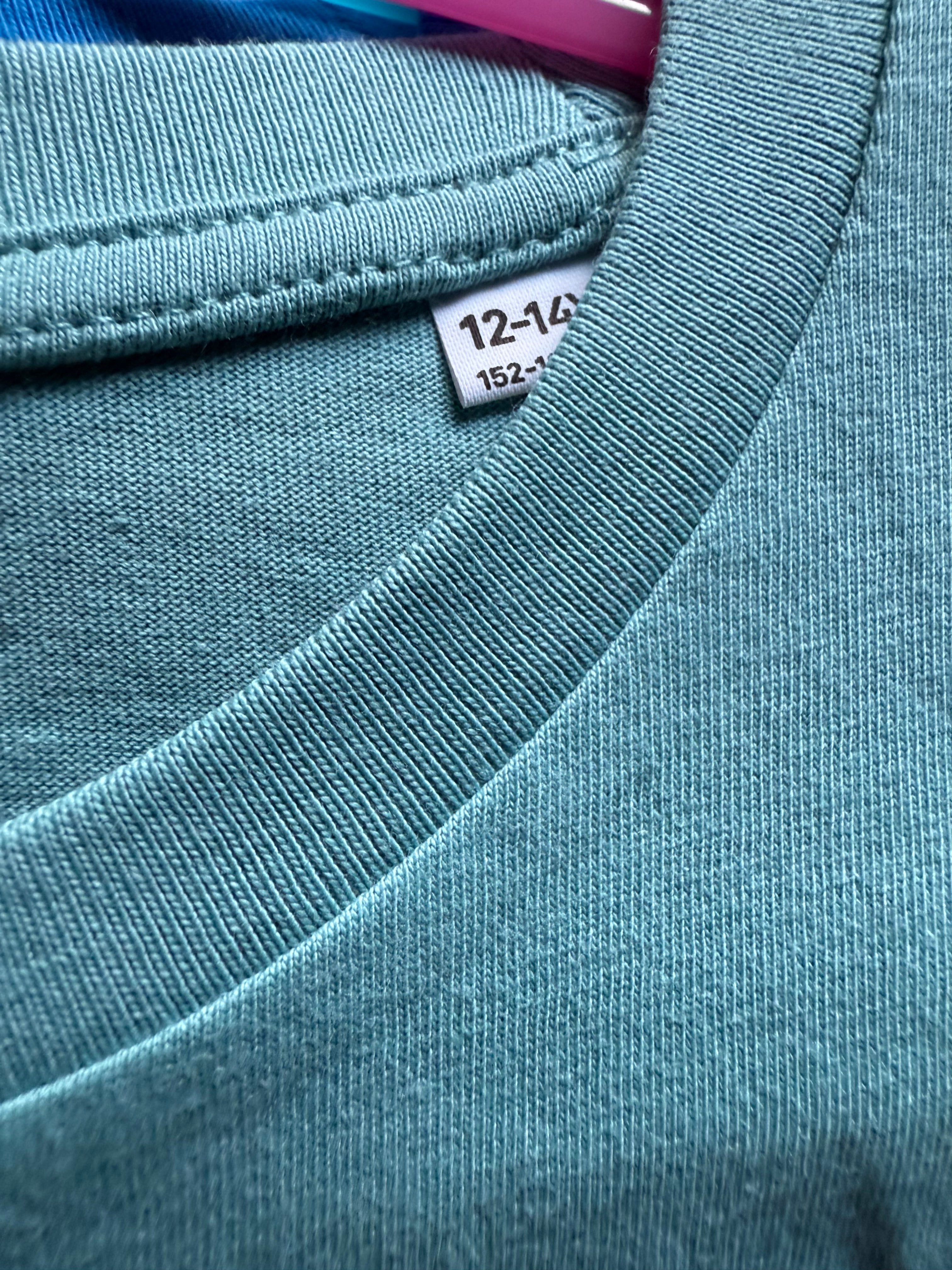 Crossed Paws Printed on Organic Teal T Shirt Age 12-14 Years