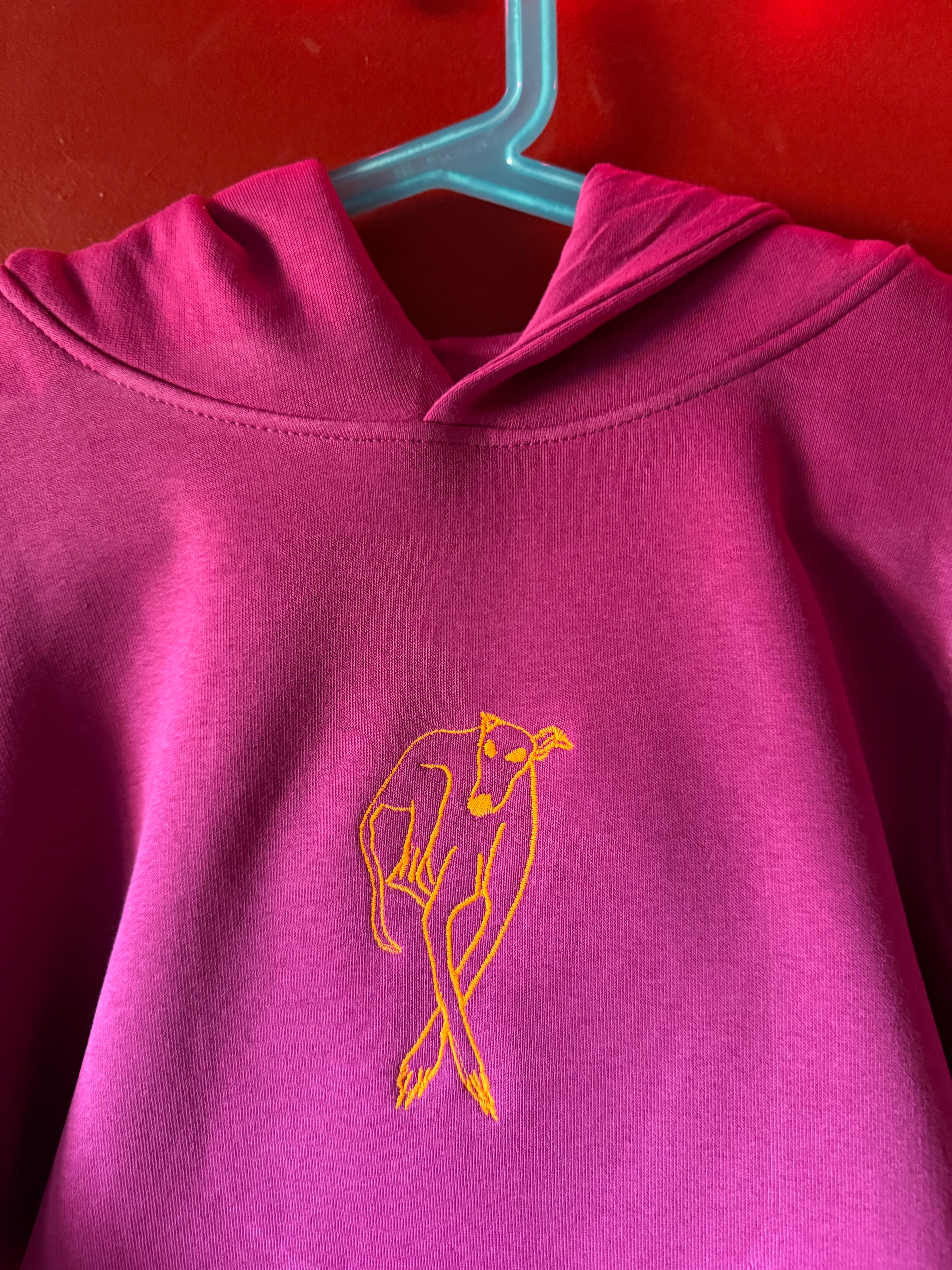 Cerise Organic Hoodie with Neon Orange Embroidery - Age 9-11 Years