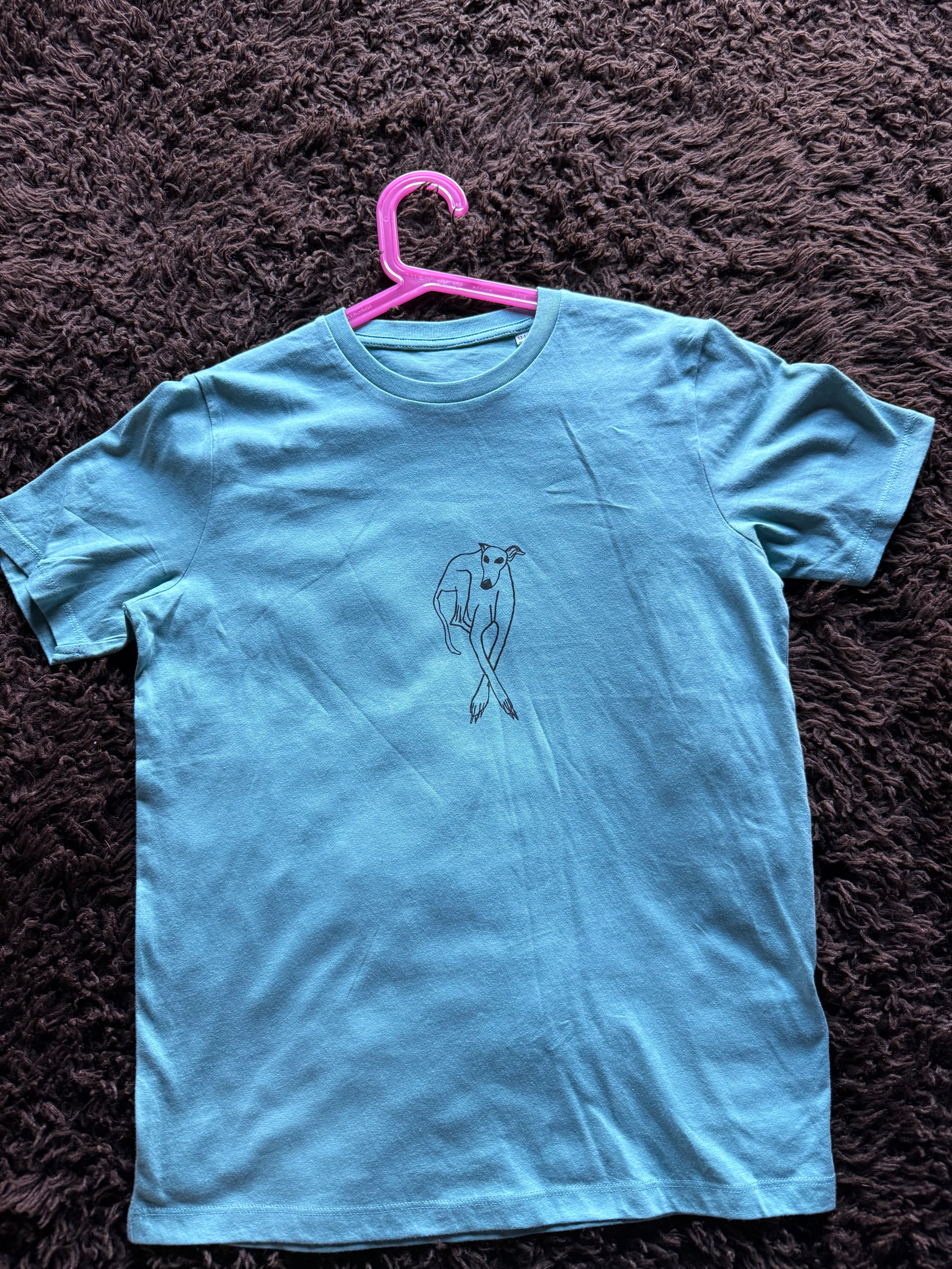 Crossed Paws Printed on Organic Teal T Shirt Age 12-14 Years