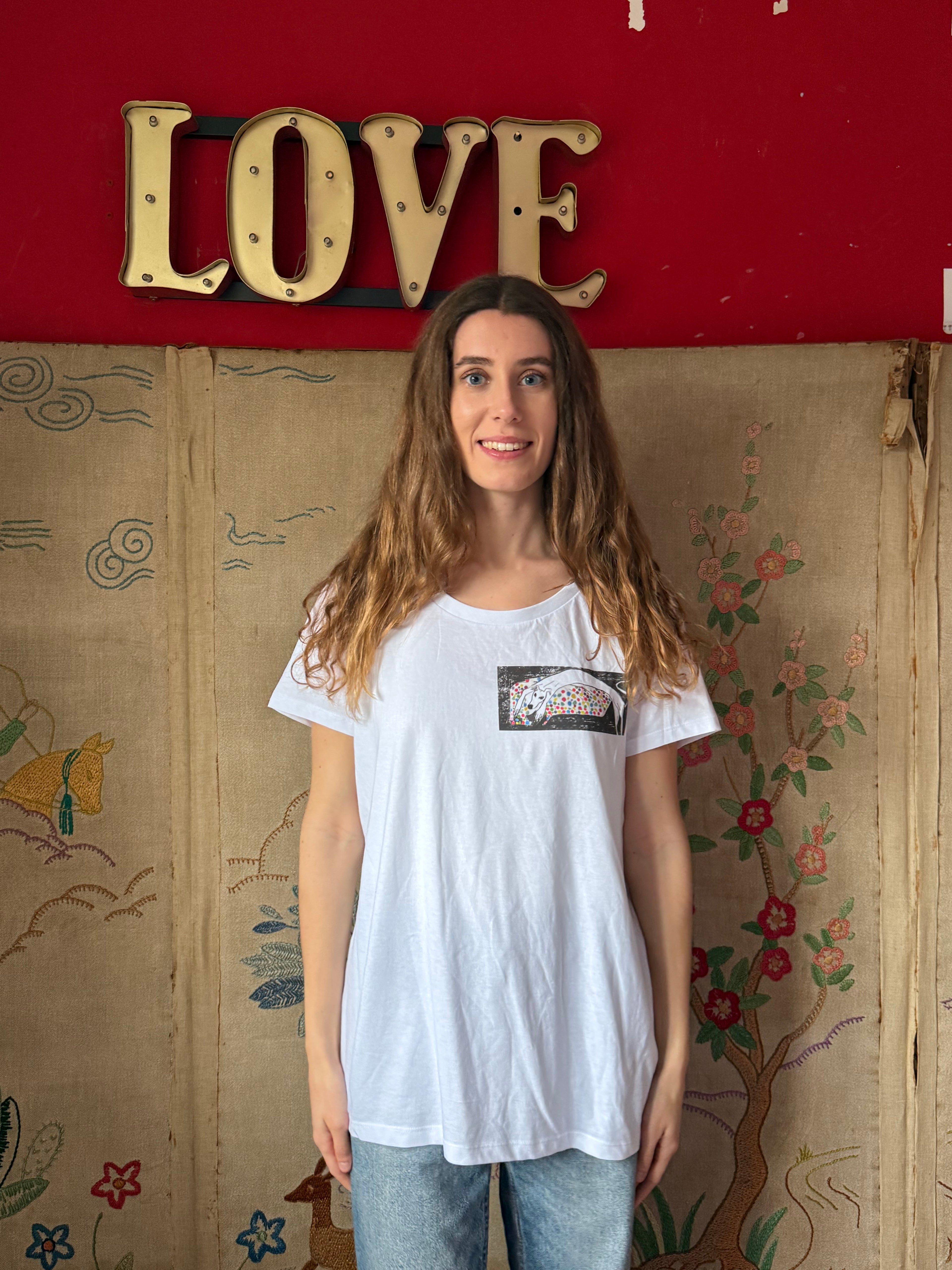 Hound on Beanbag Printed onto a unisex Organic T Shirt M