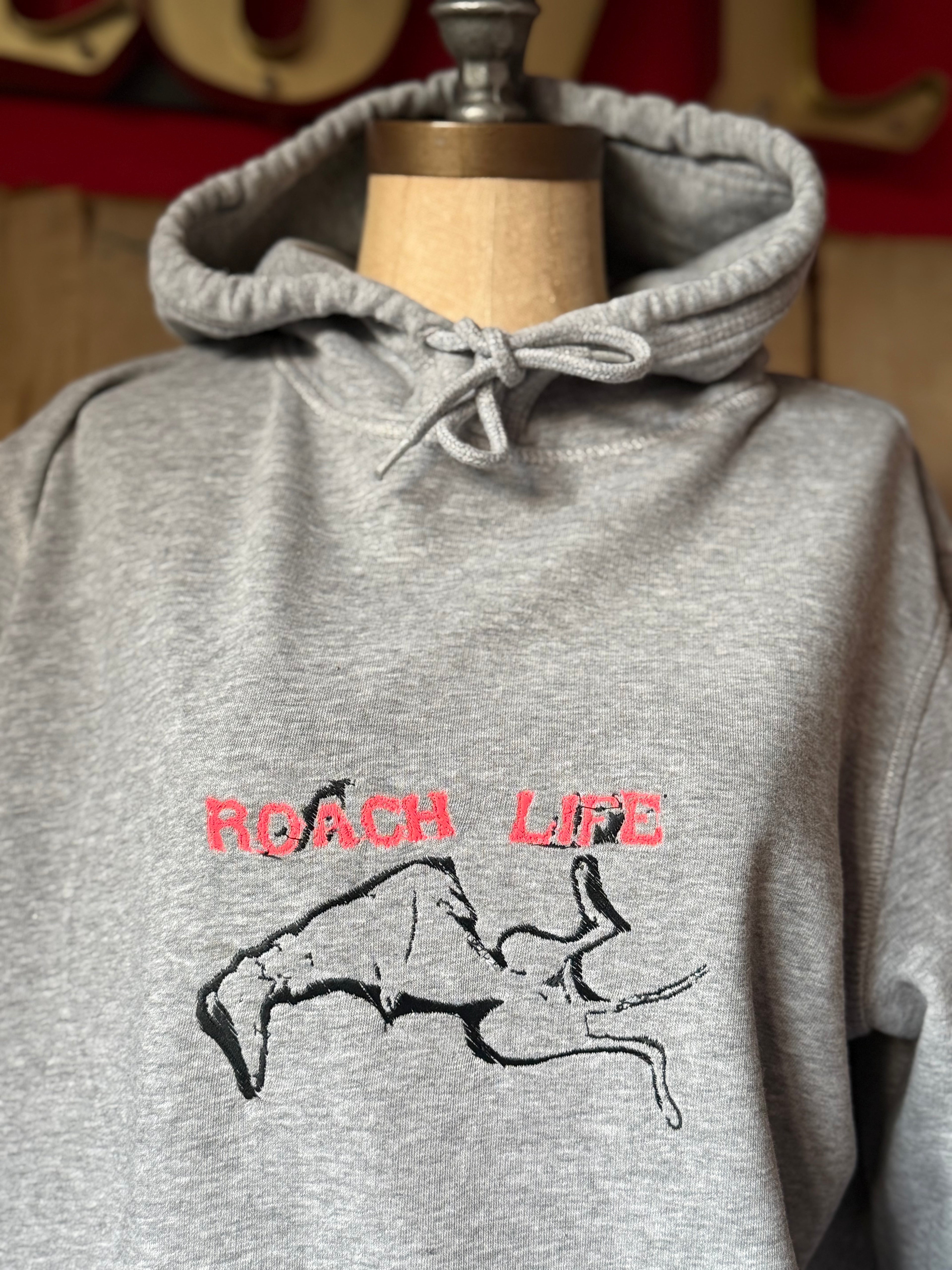'Roach Life' Neon/Charcoal on M Grey Hoodie