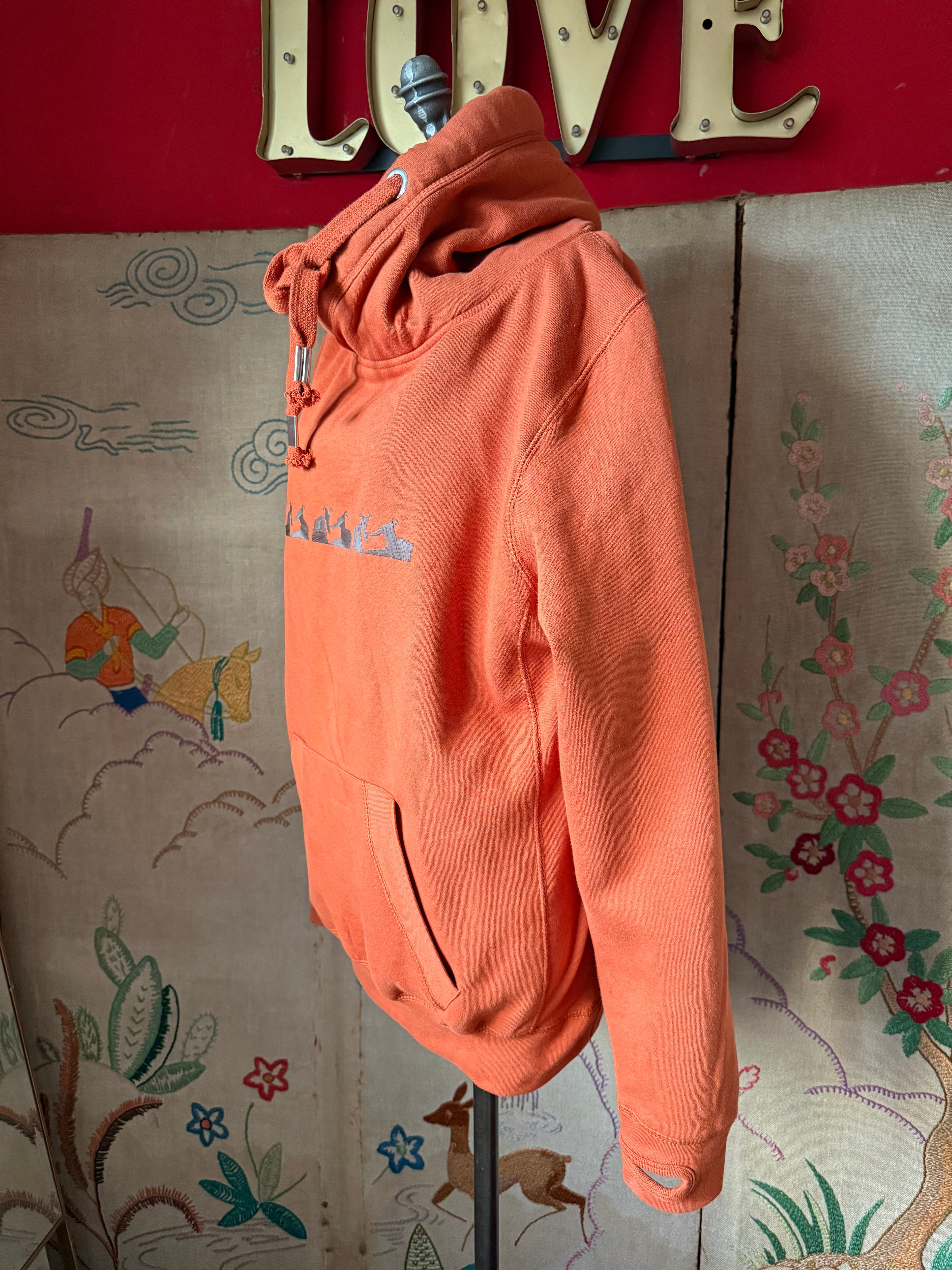 Hound Line Navy Embroidery on Organic Spiced Orange Hoodie L