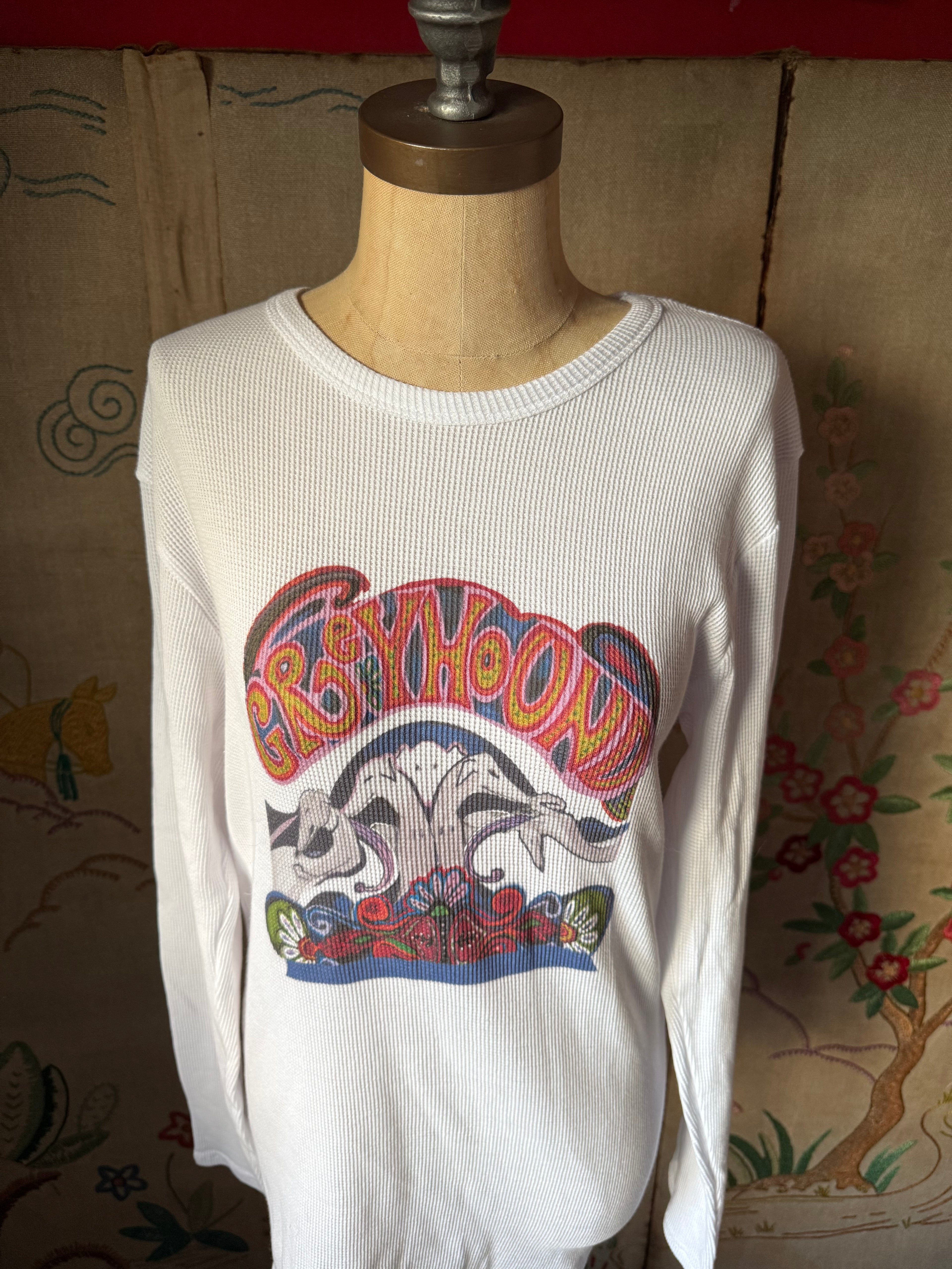 Thermal Waffle Long Sleeved Top L Greyhound Sixties Surfer Design