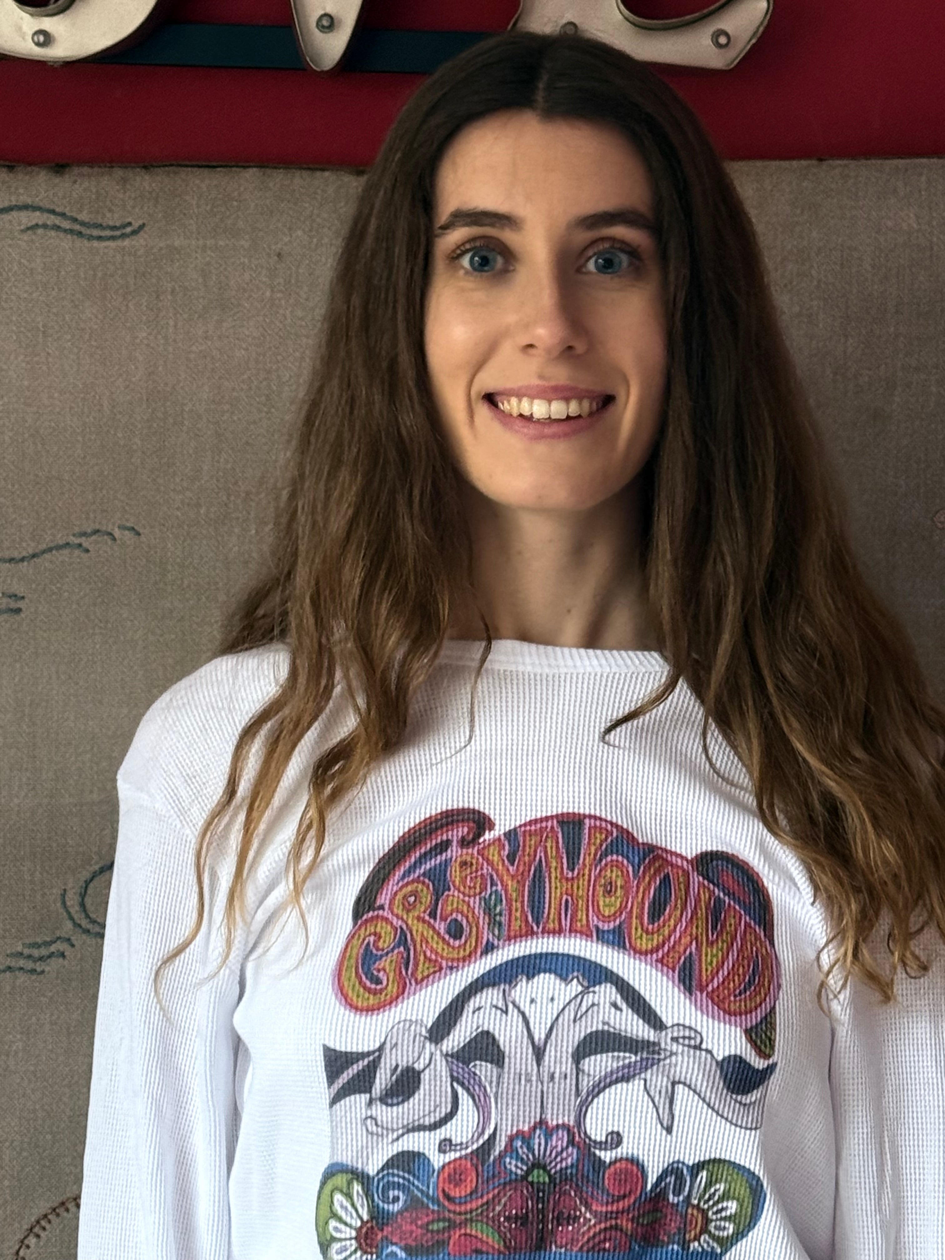 Thermal Waffle Long Sleeved Top L Greyhound Sixties Surfer Design