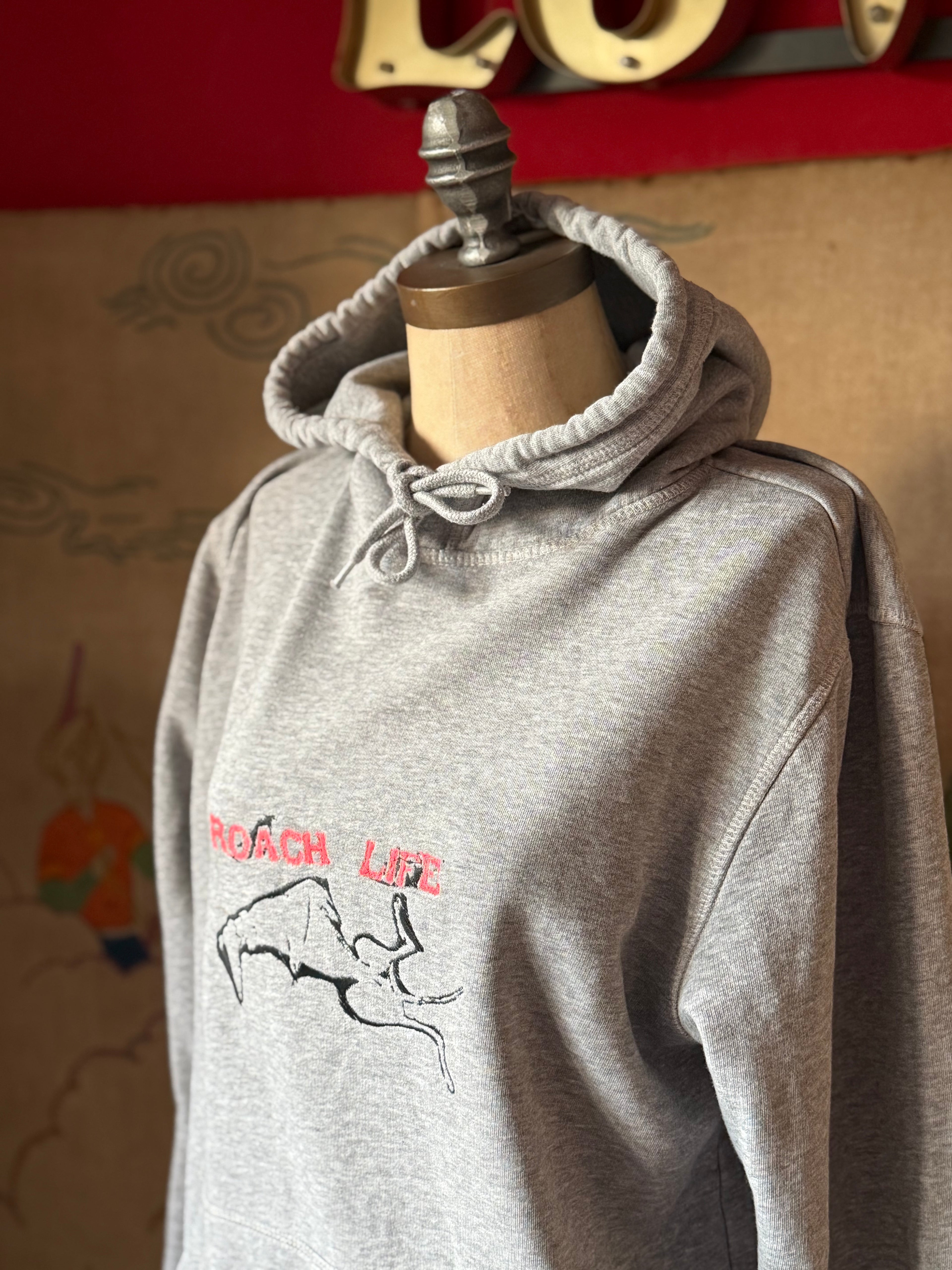 'Roach Life' Neon/Charcoal on M Grey Hoodie